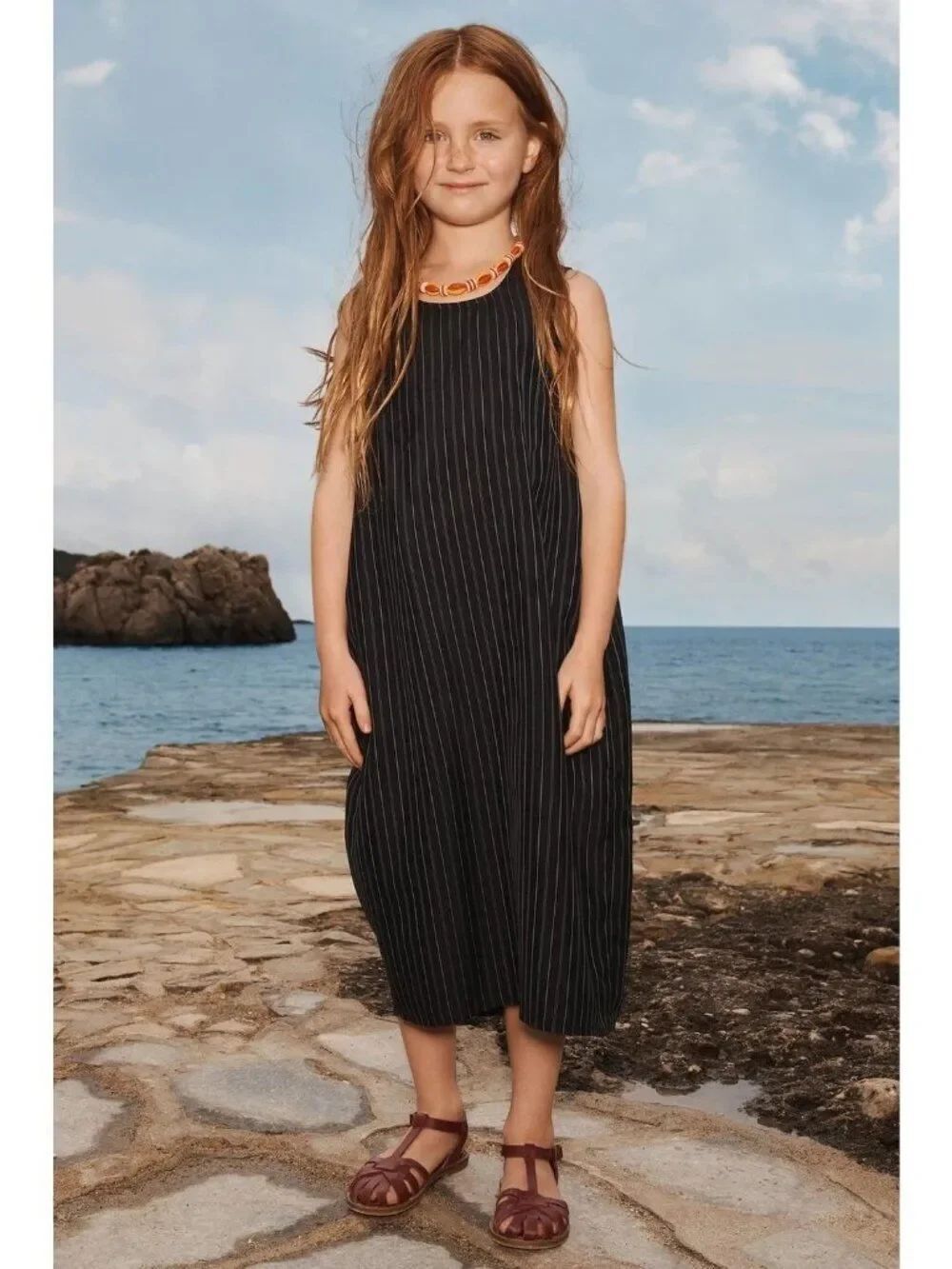 Zara Studio Girls Striped Dress 13-14 yrs 164 cm black Sleeveless 1621/022 NWT